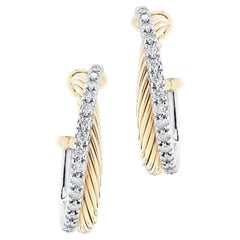 Pendientes de aro de diamantes cruzados David Yurman