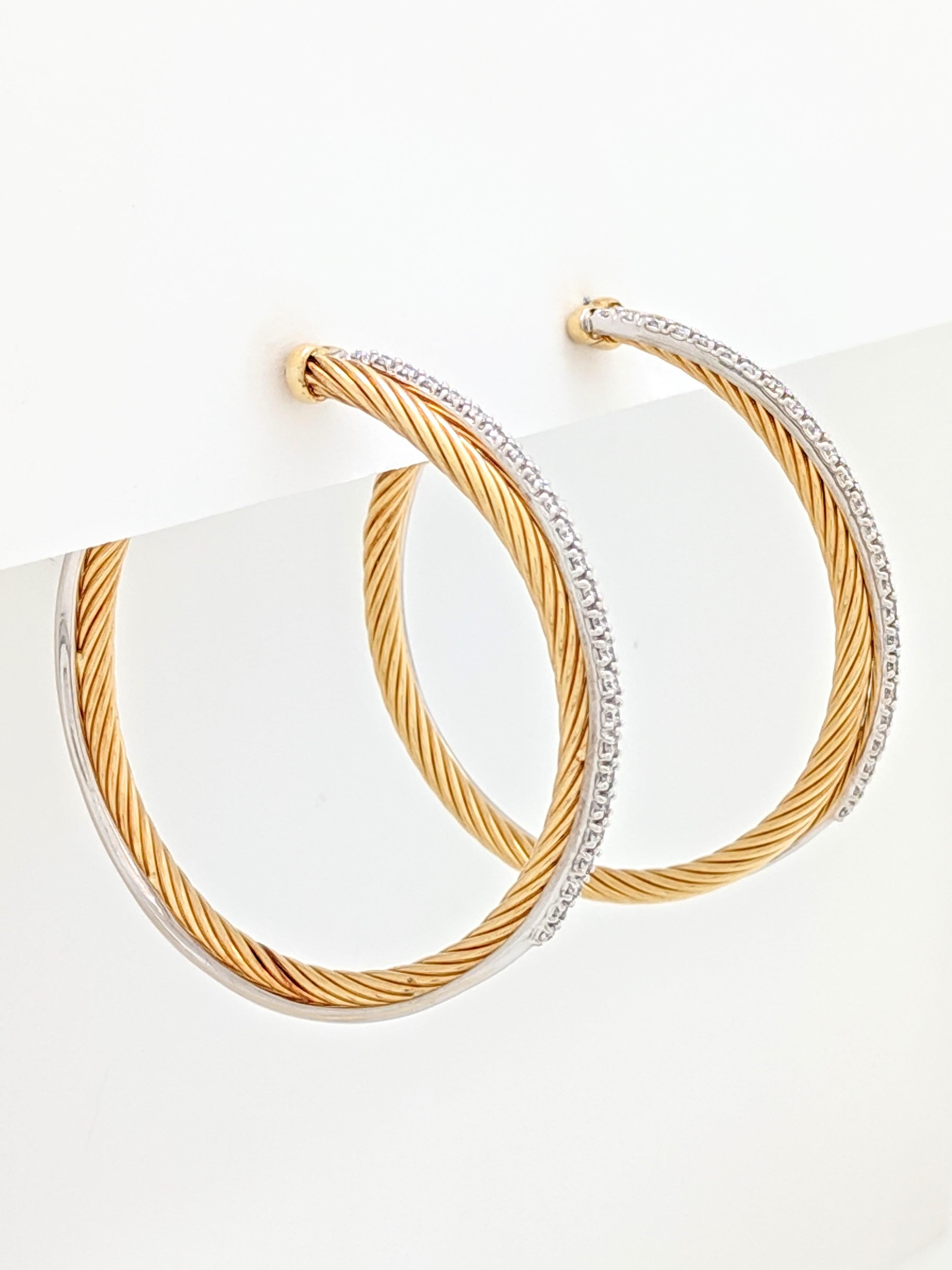 Contemporary David Yurman Crossover Extra Large Hoop Earrings w/ Diamonds in 18k 2-Tone Gold