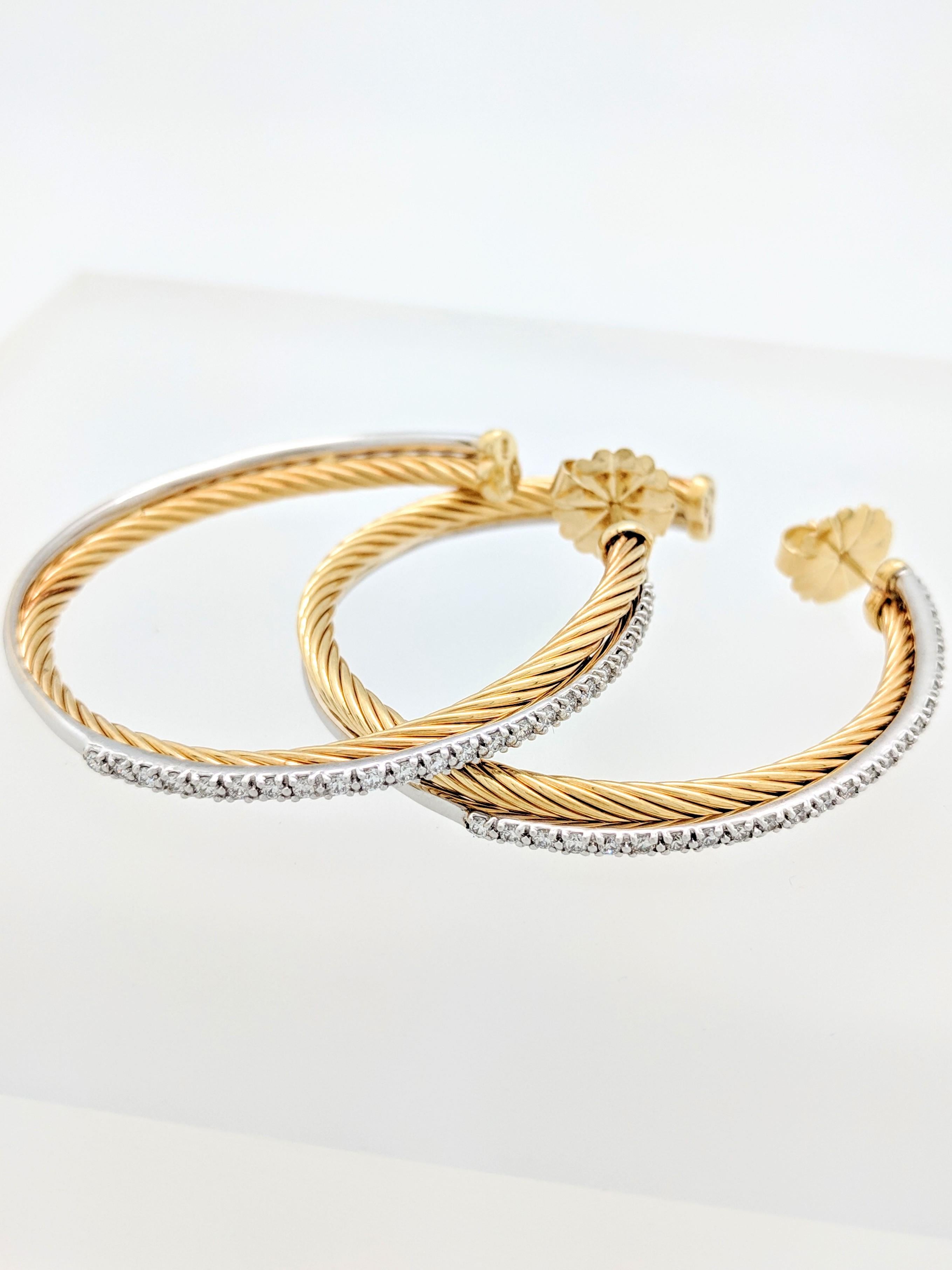David Yurman Crossover Extra Large Hoop Earrings w/ Diamonds in 18k 2-Tone Gold In Good Condition In Gainesville, FL