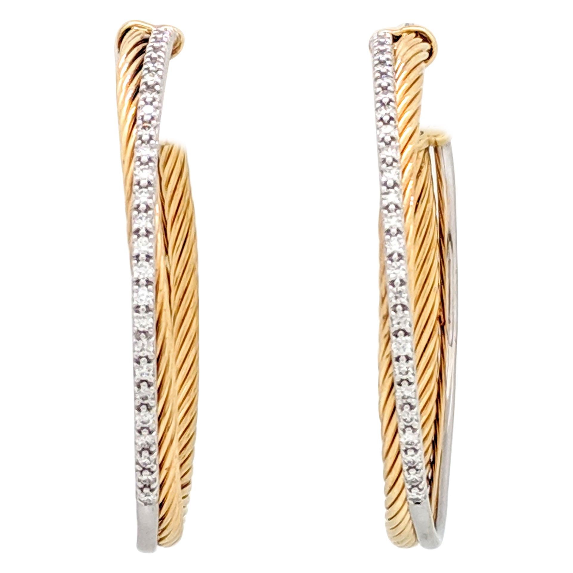 David Yurman Crossover Extra Large Hoop Earrings w/ Diamonds in 18k 2-Tone Gold