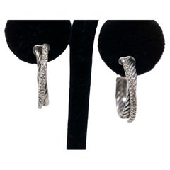 David Yurman Crossover Hoop Earrings 925 Silver 585 Gold