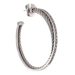 David Yurman Crossover Hoop Earrings Sterling Silver and Diamonds 44mm