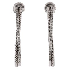 David Yurman Crossover Hoop Earrings Sterling Silver and Diamonds 44mm