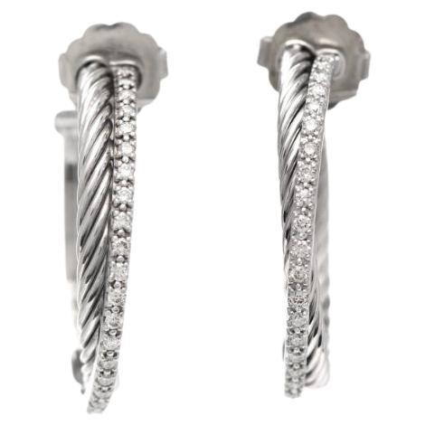 David Yurman - Boucles d'oreilles cerceau croisé avec pavé de diamants