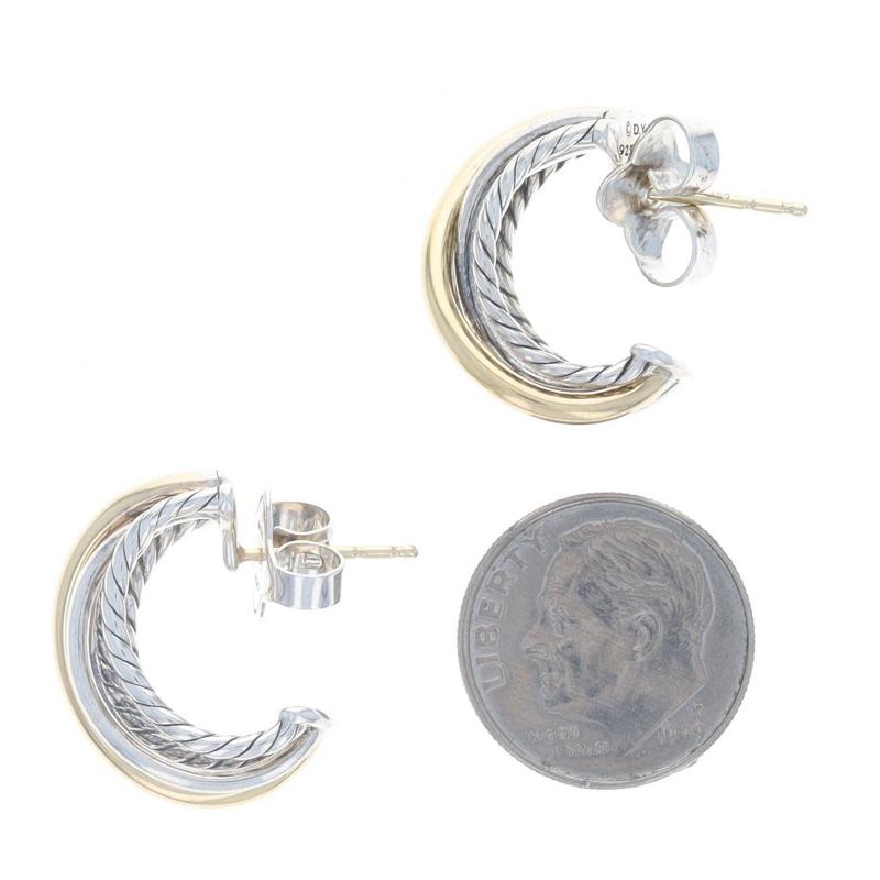 Women's David Yurman Crossover Hoop Shrimp Earrings Sterling 925 Yellow Gold 18k Pierced