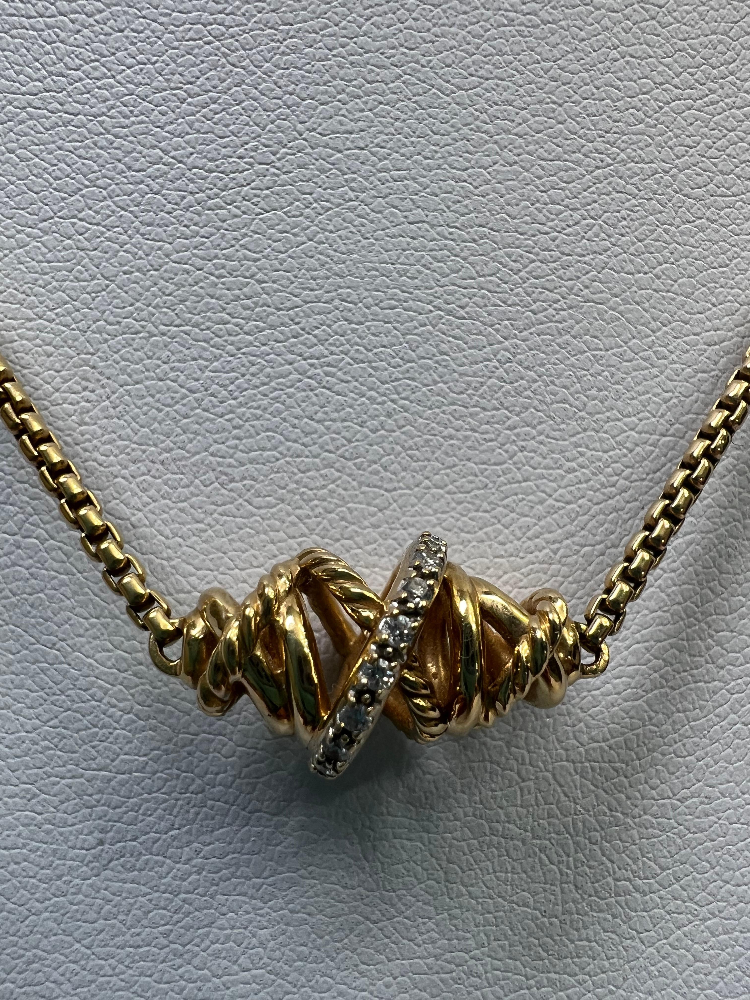 Modern David Yurman Crossover Necklace, Diamonds and 18k Yellow Gold