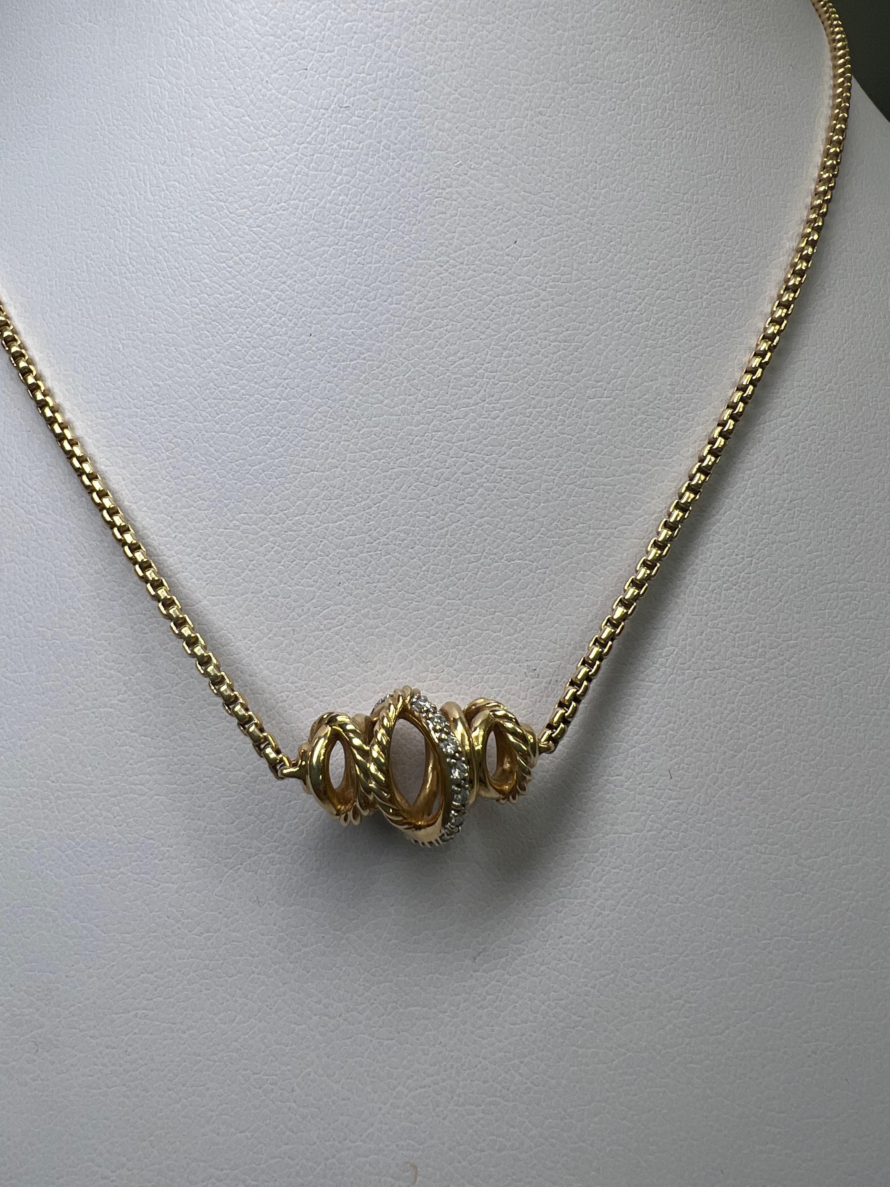 Brilliant Cut David Yurman Crossover Necklace, Diamonds and 18k Yellow Gold