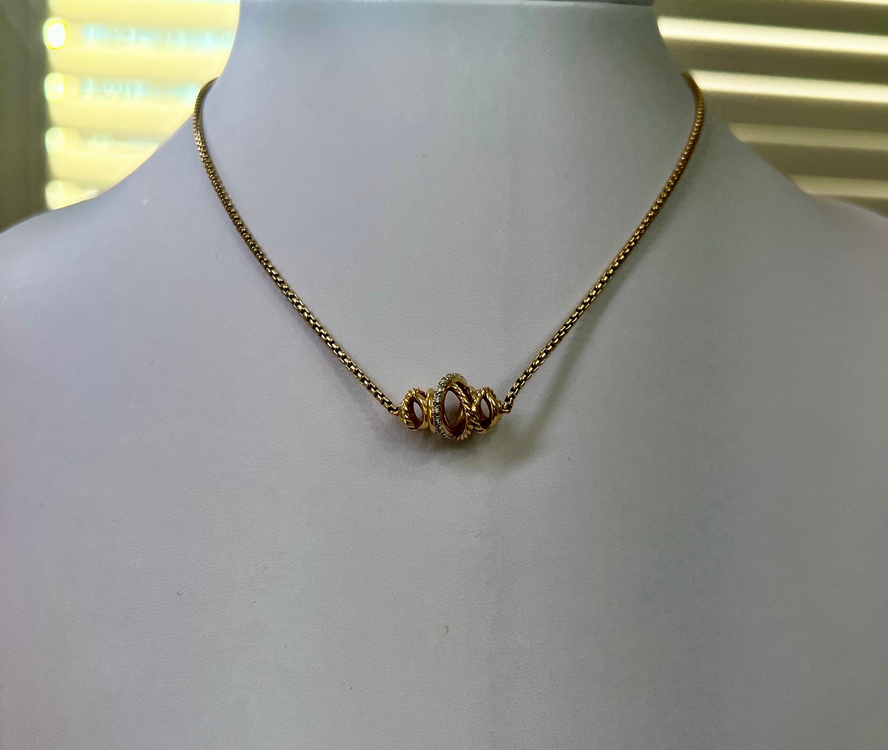 David Yurman Crossover Necklace, Diamonds and 18k Yellow Gold In Good Condition In London, CA
