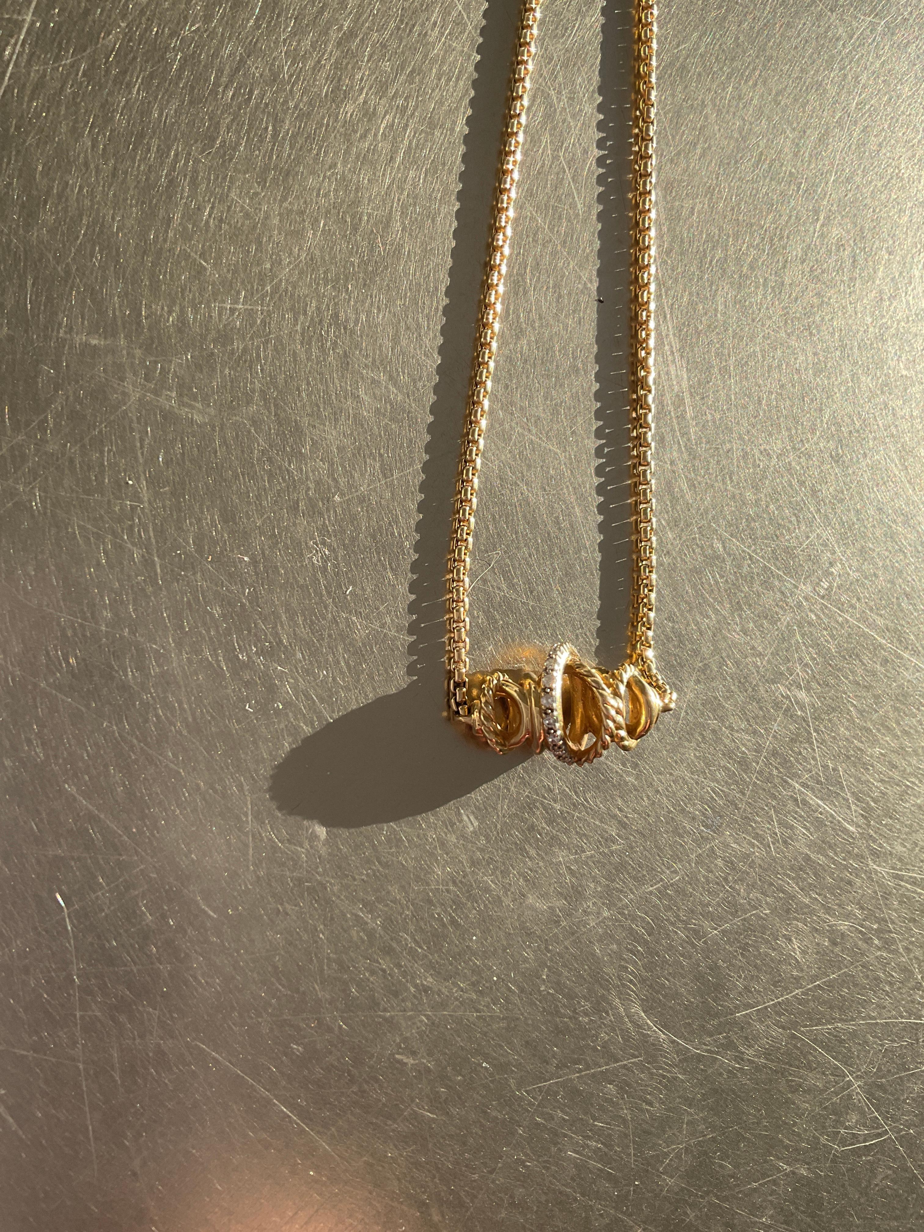 David Yurman Crossover Necklace, Diamonds and 18k Yellow Gold 1
