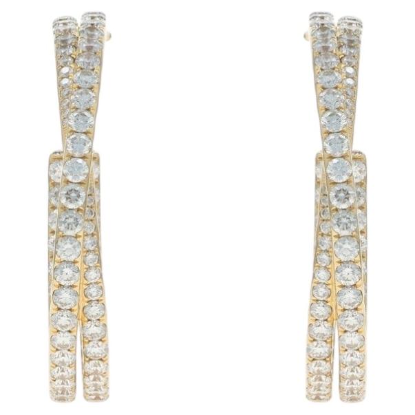 David Yurman Crossover Pave Diamond Hoop Earrings YellowGold 18k 3.31ctw Pierced en vente