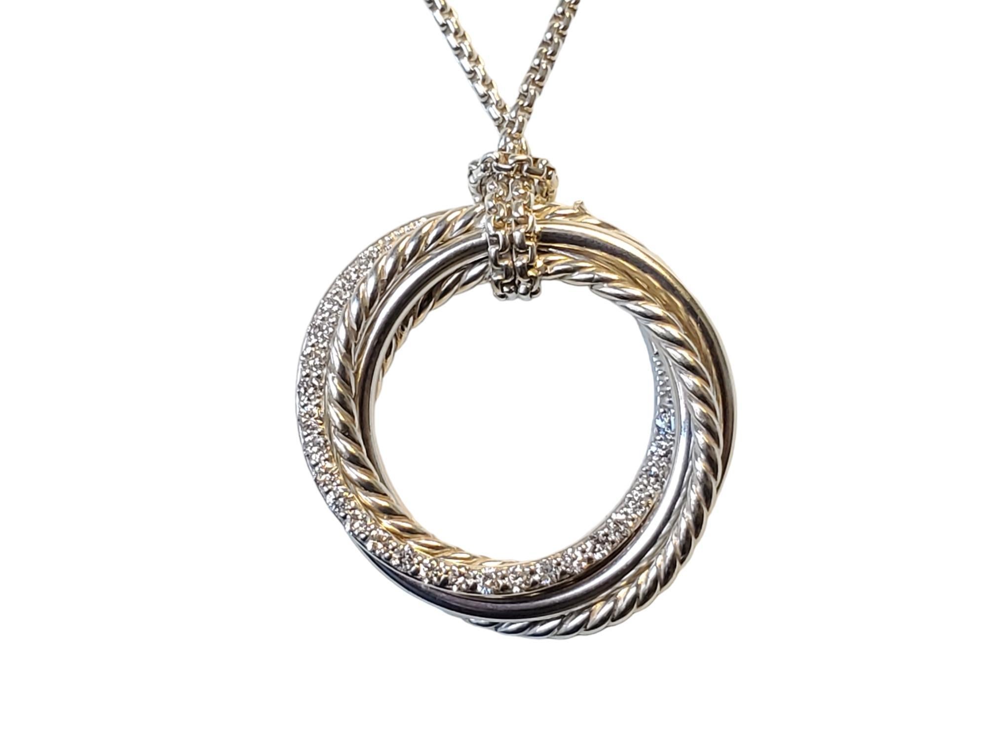 DY Crossover Pendant Diamond Necklace 

Listed is the largest of all sterling David Yurman crossover pendant necklaces. This is a stunning piece that is in excellent condition. This piece has .60tcw white G VS quality  excellent cut beautiful