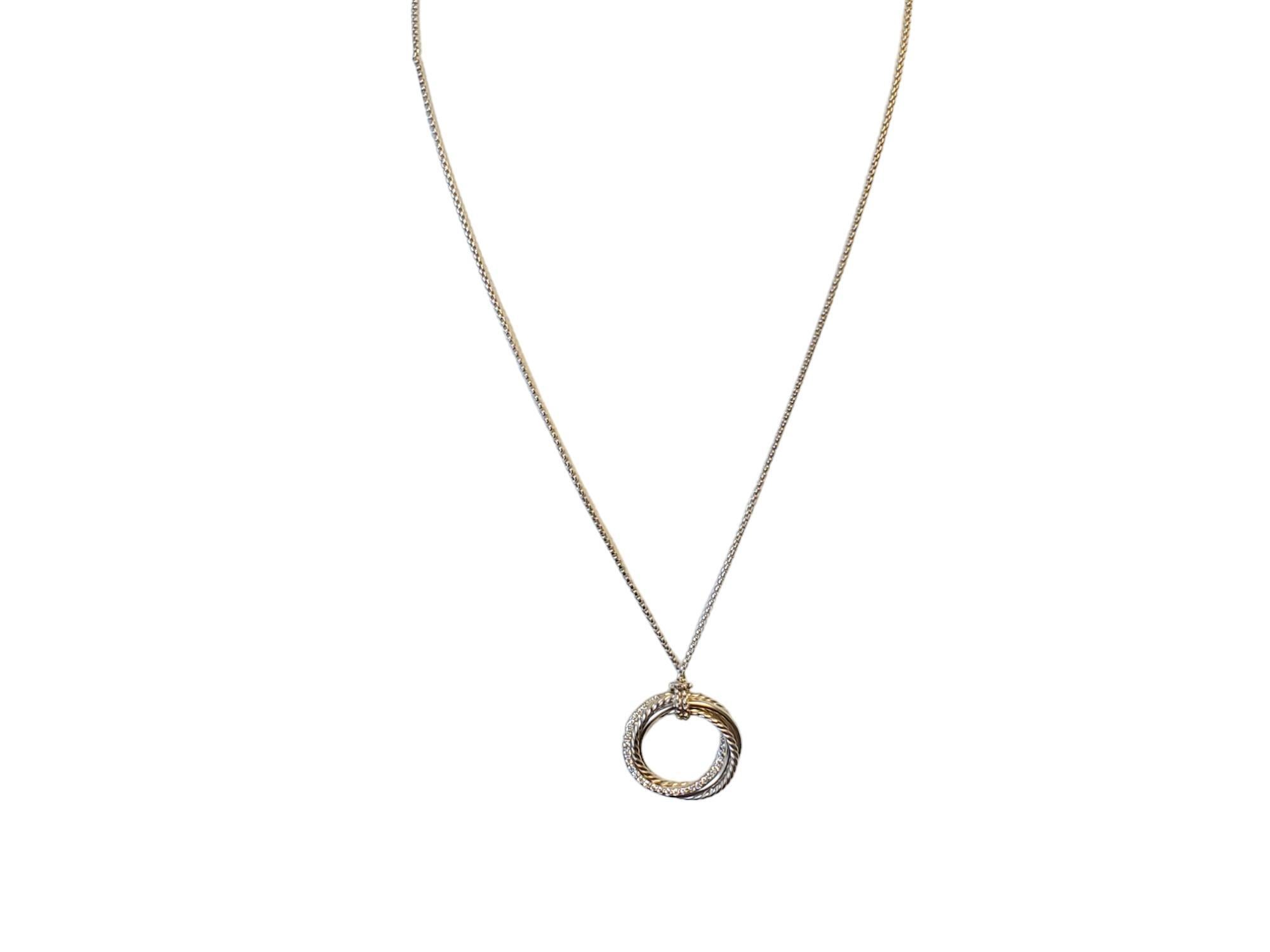 Round Cut David Yurman Crossover Pendant Necklace Sterling Silver with Diamonds, 26mm For Sale