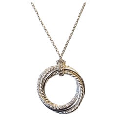 Used David Yurman Crossover Pendant Necklace Sterling Silver with Diamonds, 26mm