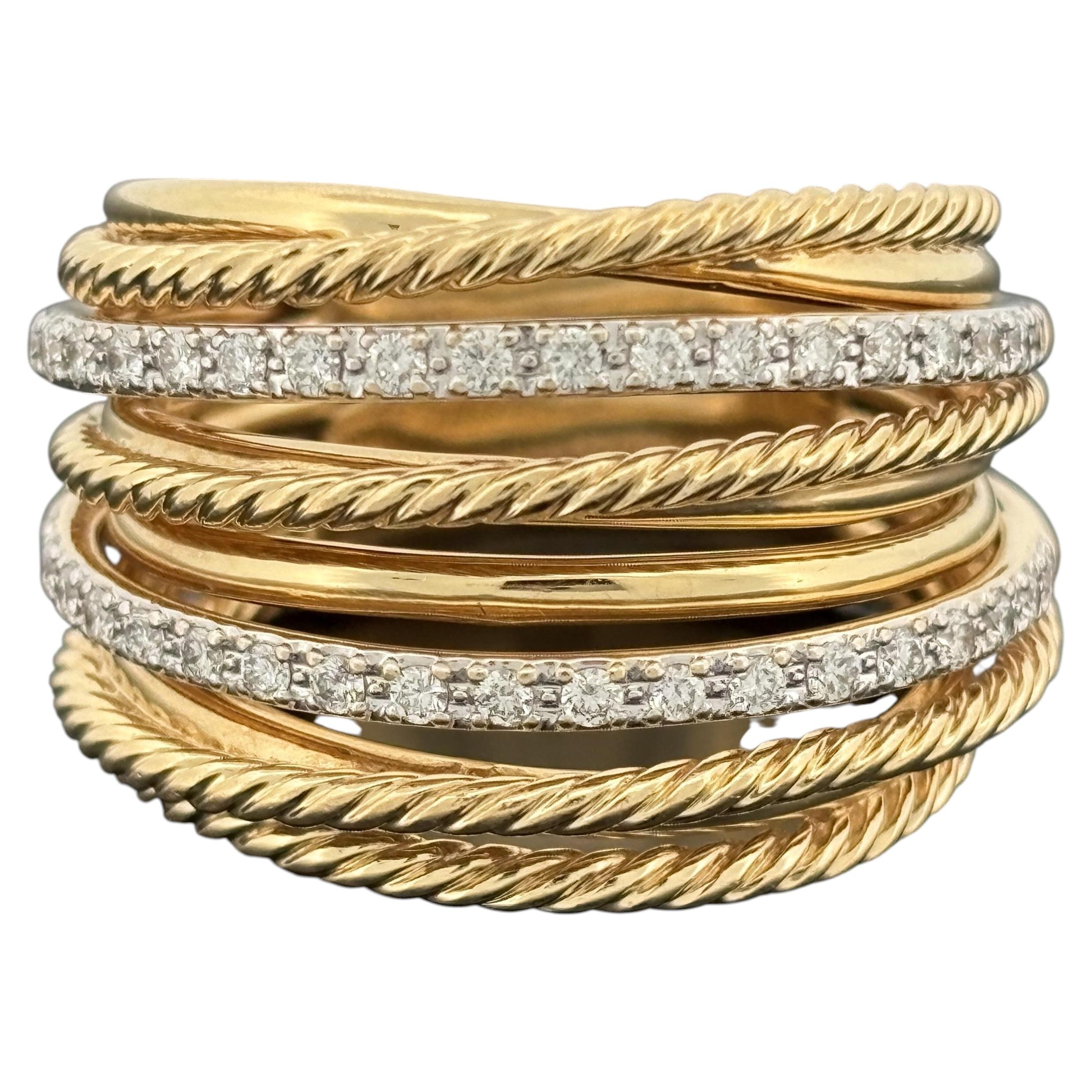 Pre-owned David Yurman Crossover Ring 18k Yellow Gold Diamond, 16.5mm