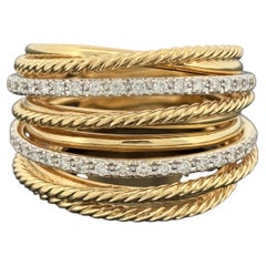 David Yurman Crossover Ring 18k Yellow Gold Diamond, 16.5mm