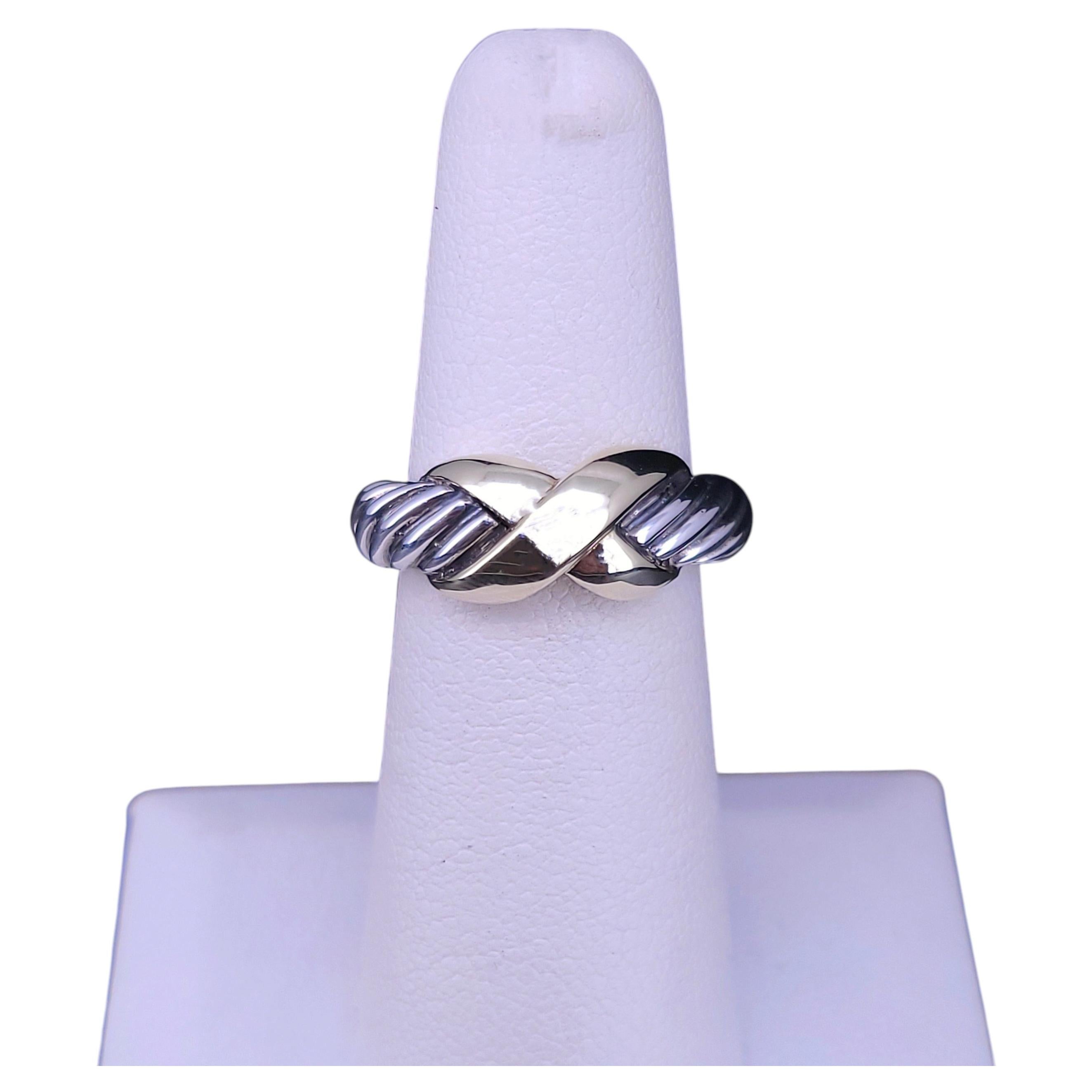 Bague croisée David Yurman, argent et or 14K, taille 5,5