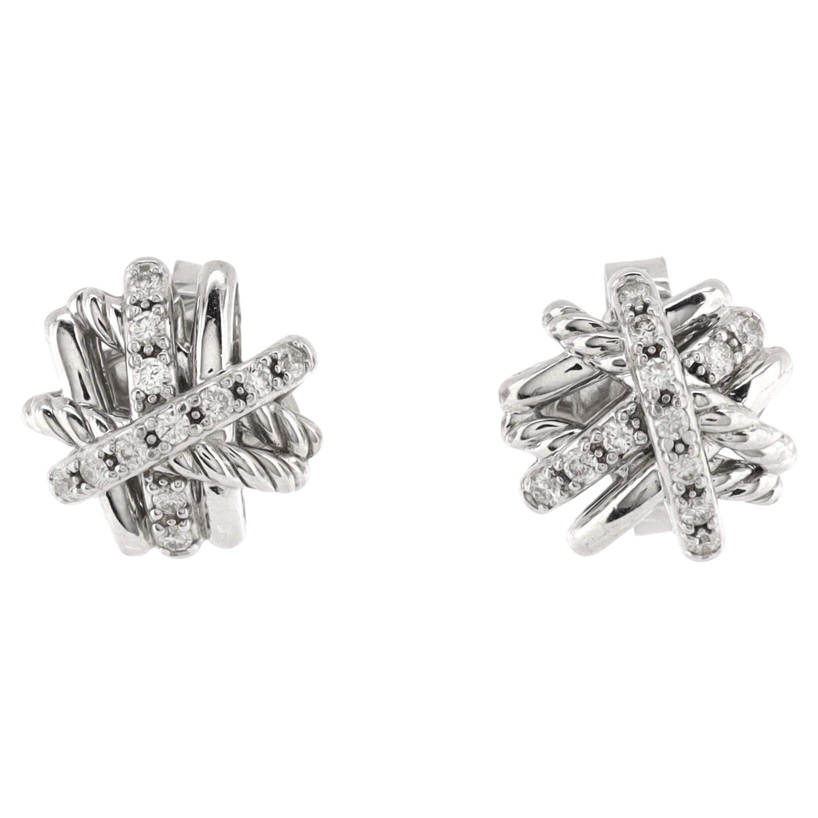 David Yurman Crossover Stud Earrings Sterling Silver with Diamonds