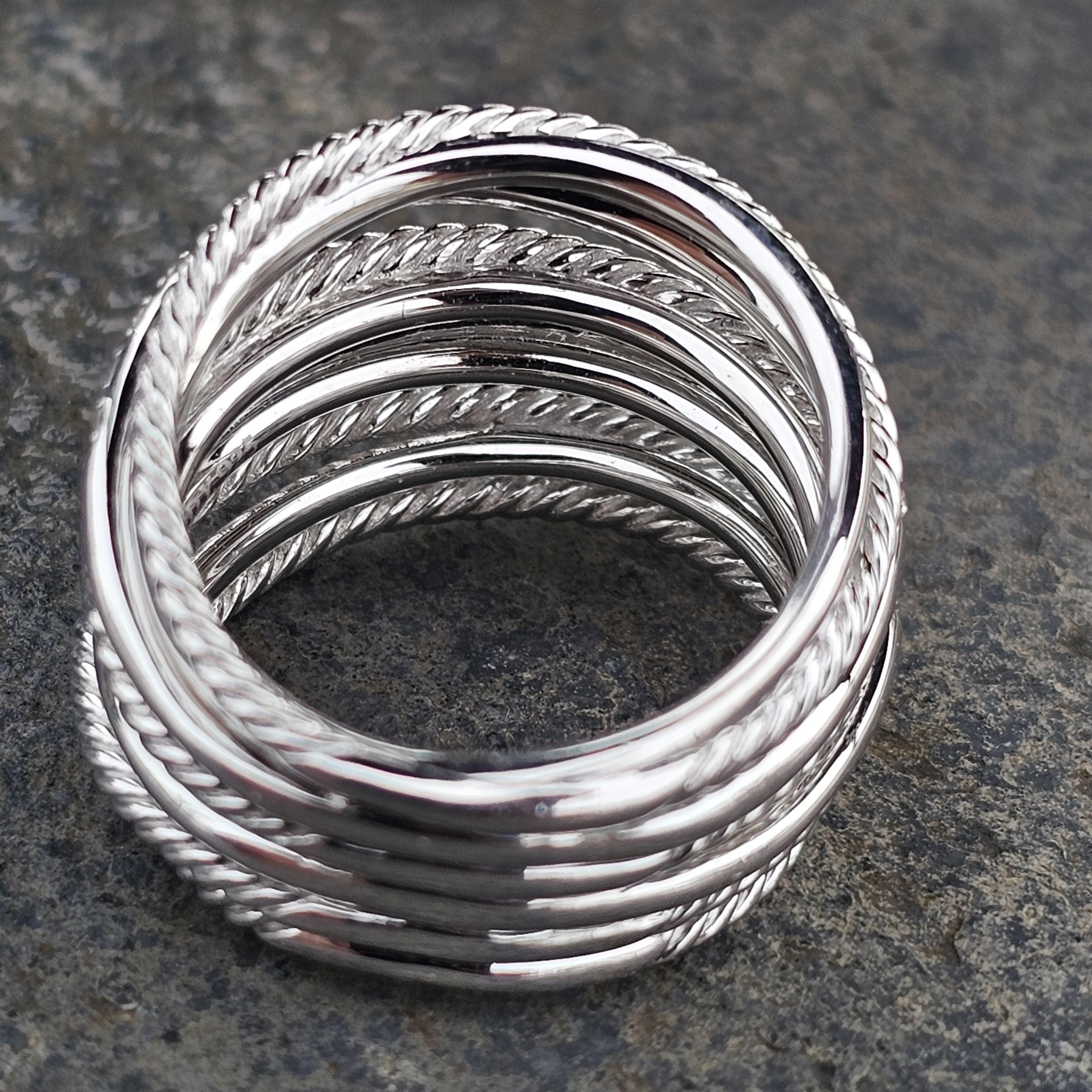 Women's David Yurman Crossover Wide Band Ring Sterling Silver Diamond .33ct sz 7 1250 For Sale