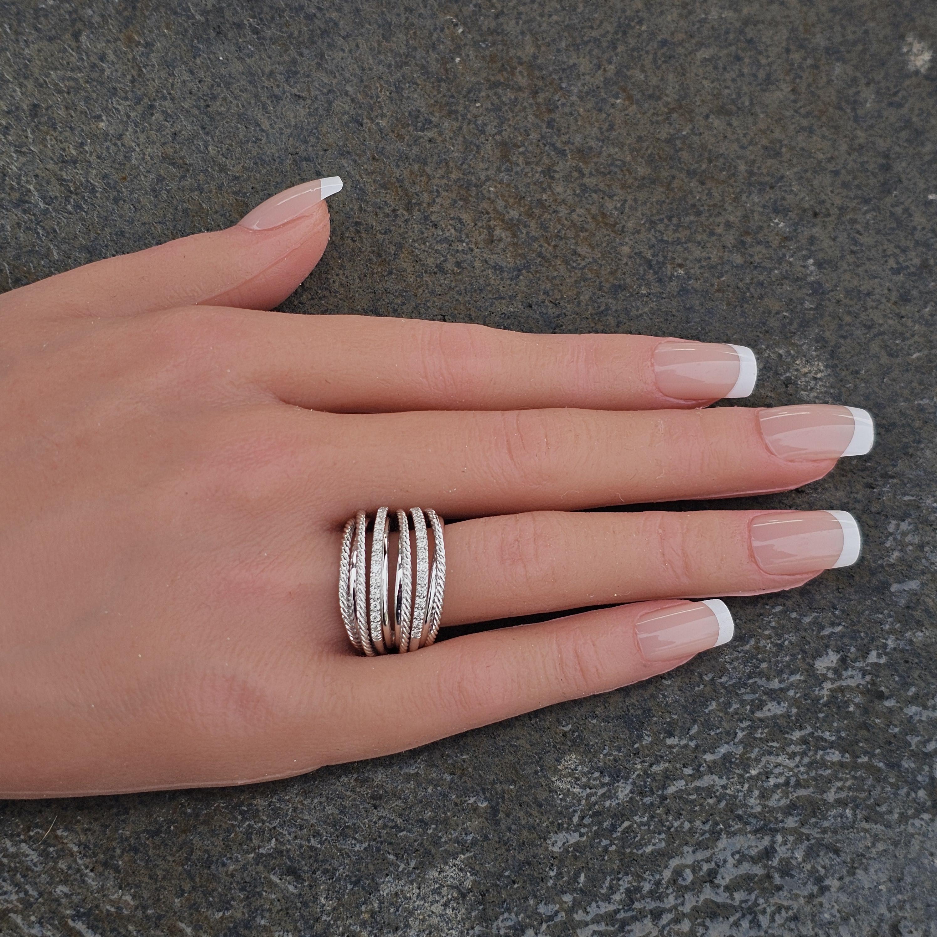 David Yurman Crossover Wide Band Ring Sterling Silver Diamond .33ct sz 7 1250 For Sale 1