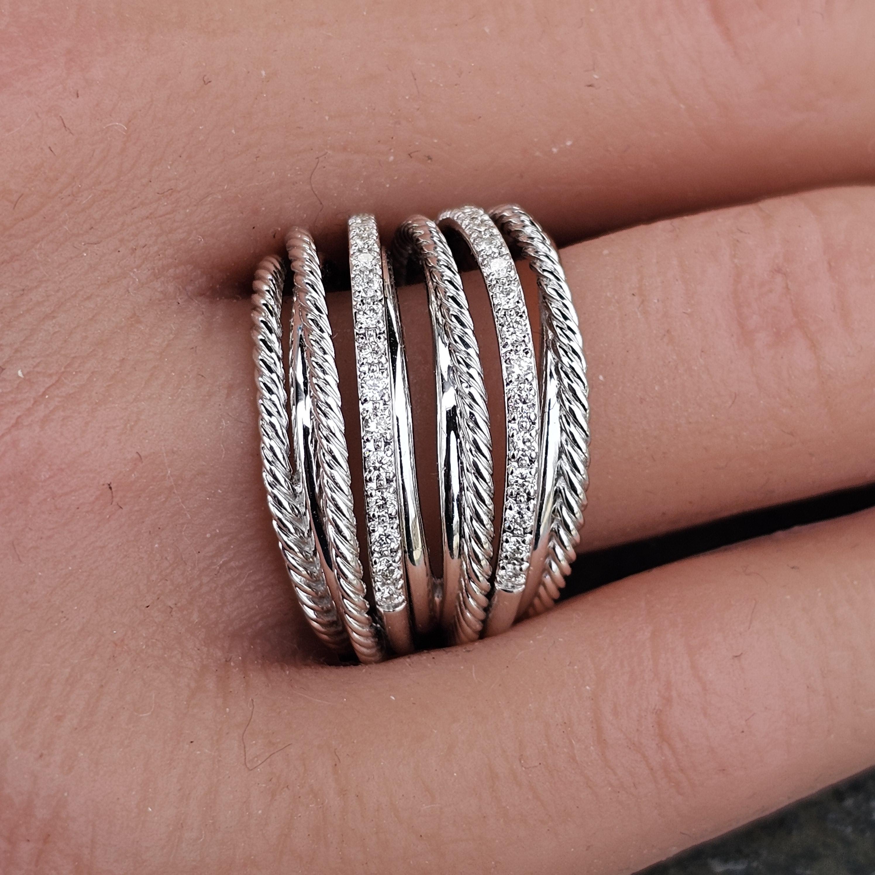 David Yurman Crossover Wide Band Ring Sterling Silver Diamond .33ct sz 7 1250 For Sale 2