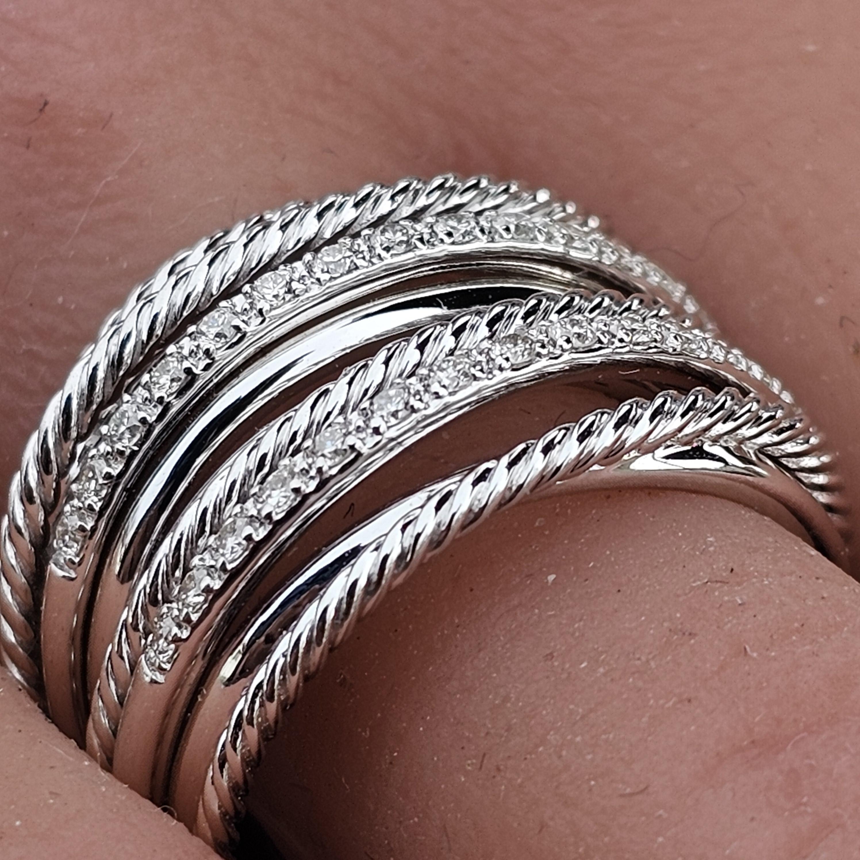 David Yurman Crossover Wide Band Ring Sterling Silver Diamond .33ct sz 7 1250 For Sale 3
