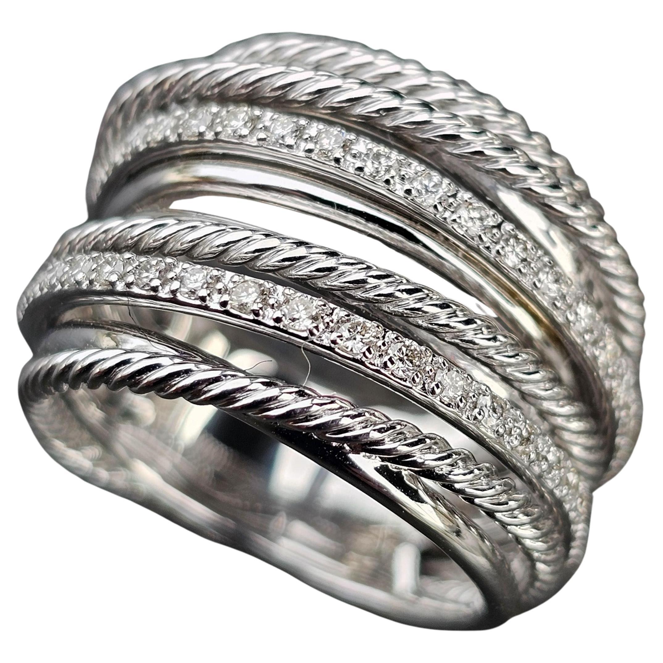 David Yurman Crossover Wide Band Ring Sterling Silver Diamond .33ct sz 7 1250