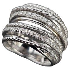 David Yurman Crossover Wide Band Ring Sterling Silver Diamond .33ct sz 7 1250
