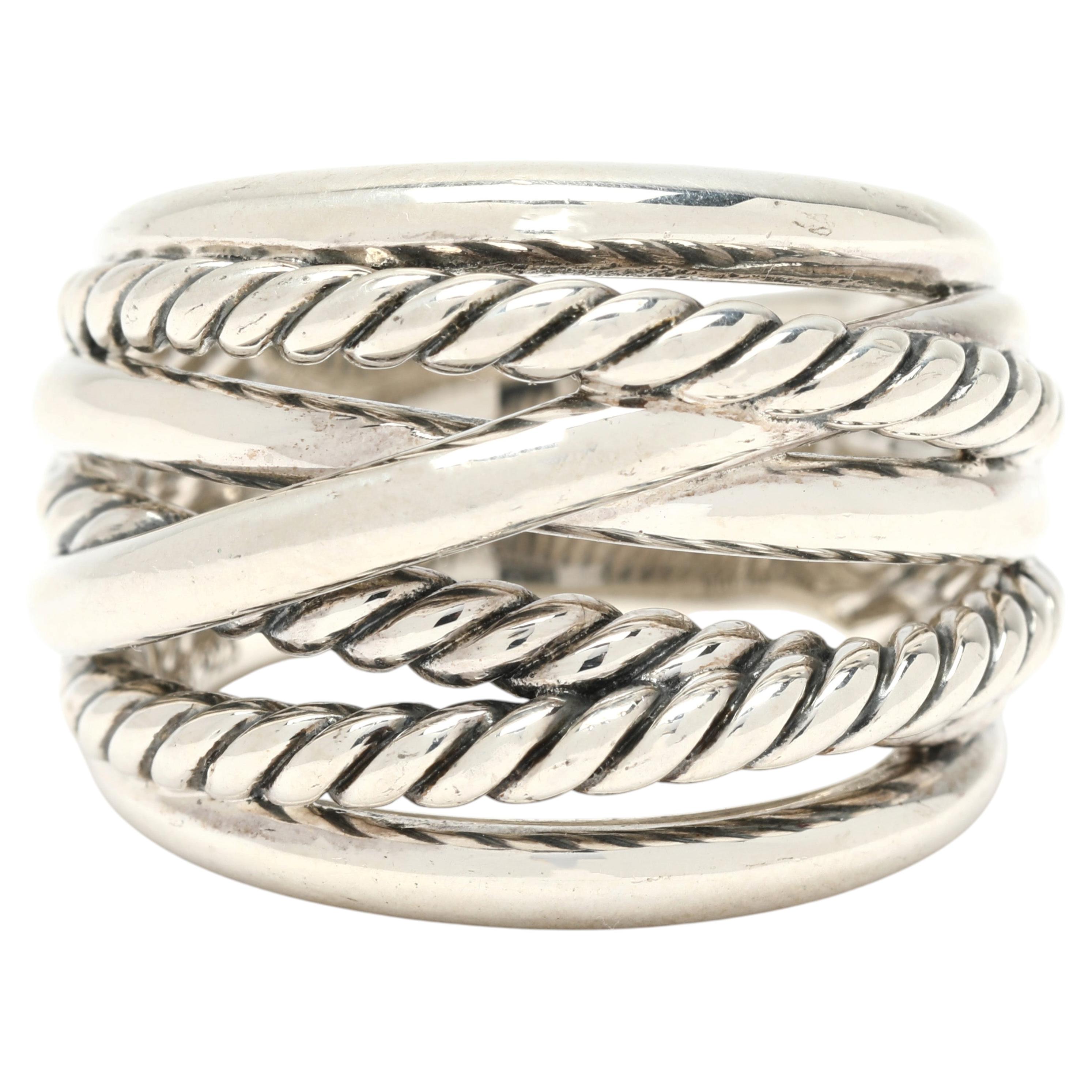 David Yurman Crossover Wide Band Ring, Sterling Silver, Ring Size 6.75