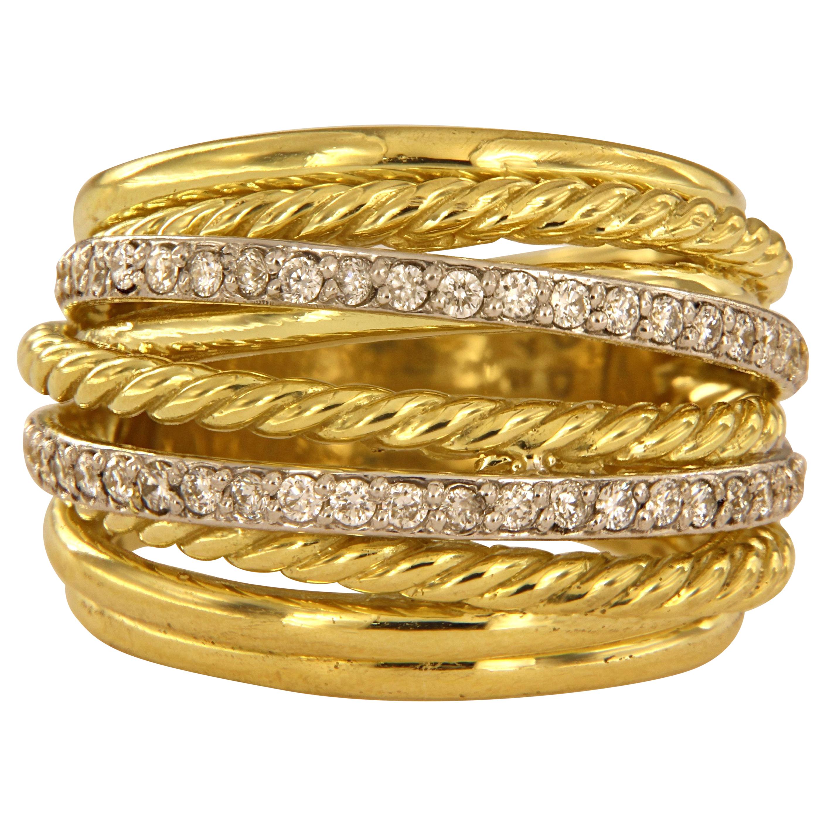 David Yurman Crossover Wide Ring in 18 Karat Yellow Gold with 