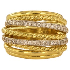 David Yurman Crossover Wide Ring in 18 Karat Yellow Gold with Diamonds