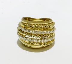 David Yurman Crossover Wide Ring in 18k Yellow Gold with Diamonds