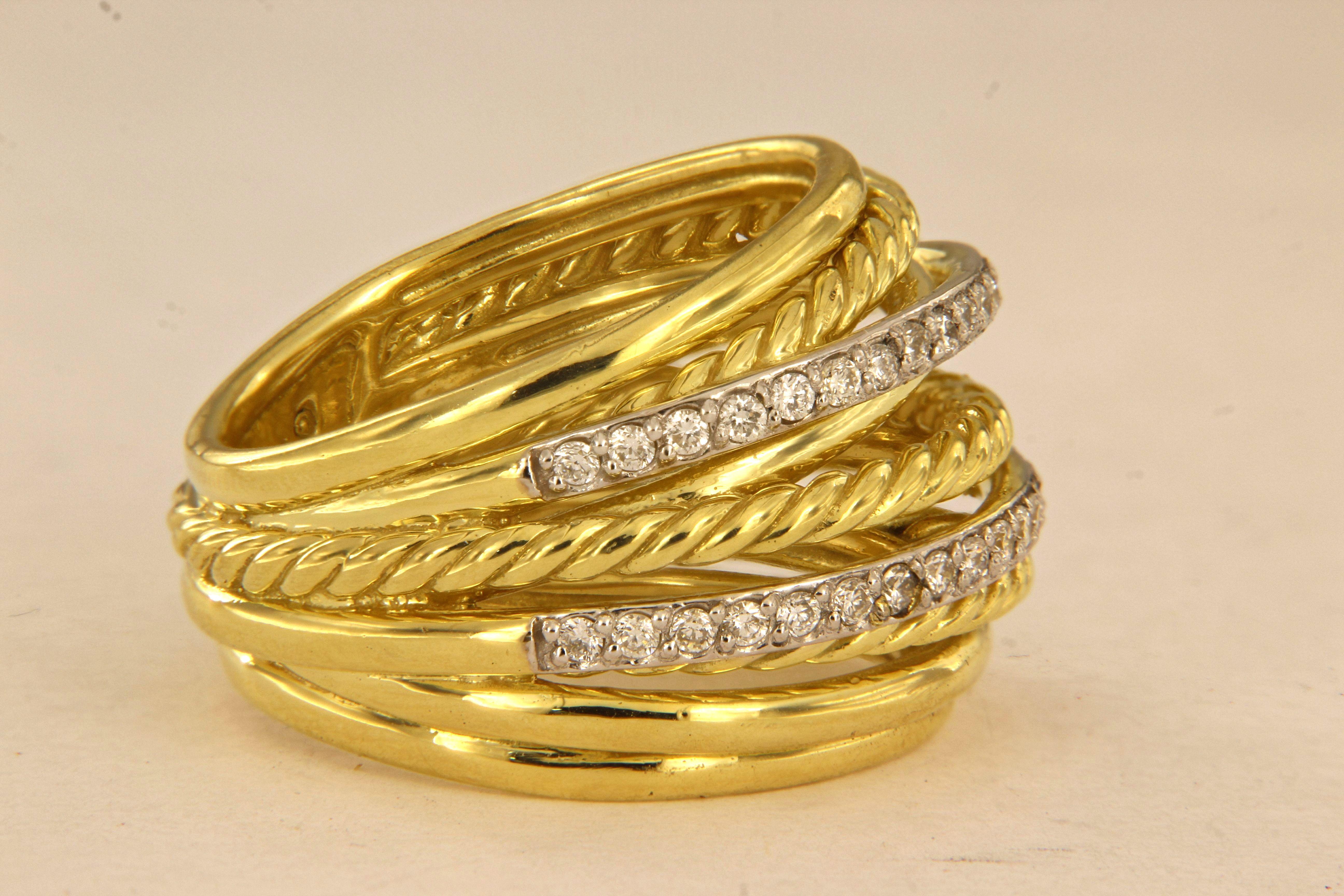 David Yurman Crossover Wide Ring in 18 Karat Yellow Gold with Diamonds at  1stDibs