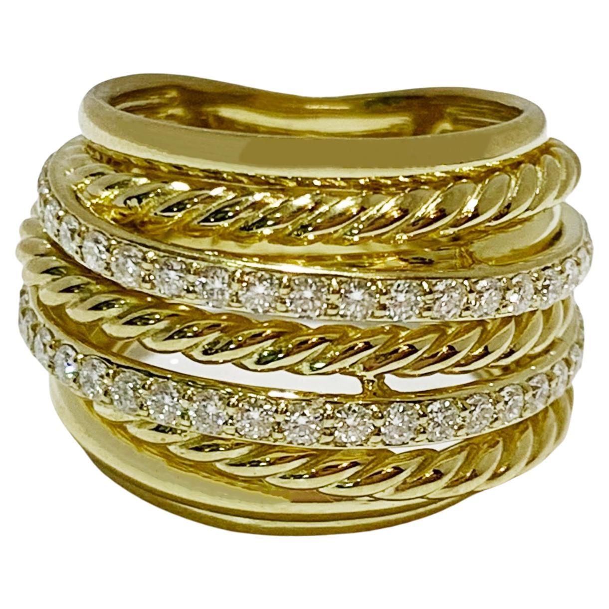 David Yurman Crossover Wide Ring in 18k Yellow Gold with Diamonds For Sale