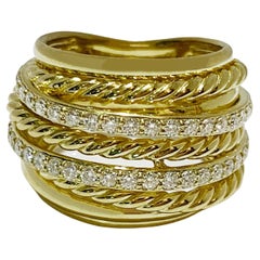 David Yurman: 18 Karat Gelbgold breiter Crossover-Ring mit Diamanten