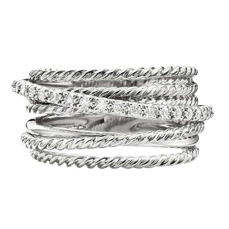 David Yurman Crossover Wide Ring with Diamonds For Sale at 1stDibs