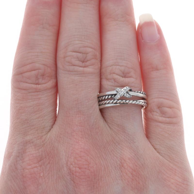 Retail Price: $395

Size: 7
Sizing Fee: Up 1 1/2 sizes for $40 or Down 1 1/2 sizes for $40

Brand: David Yurman
Collection: Crossover
Design:  X

Metal Content: Sterling Silver

Stone Information

Natural Diamonds
Carat(s): .04ctw
Cut: Round