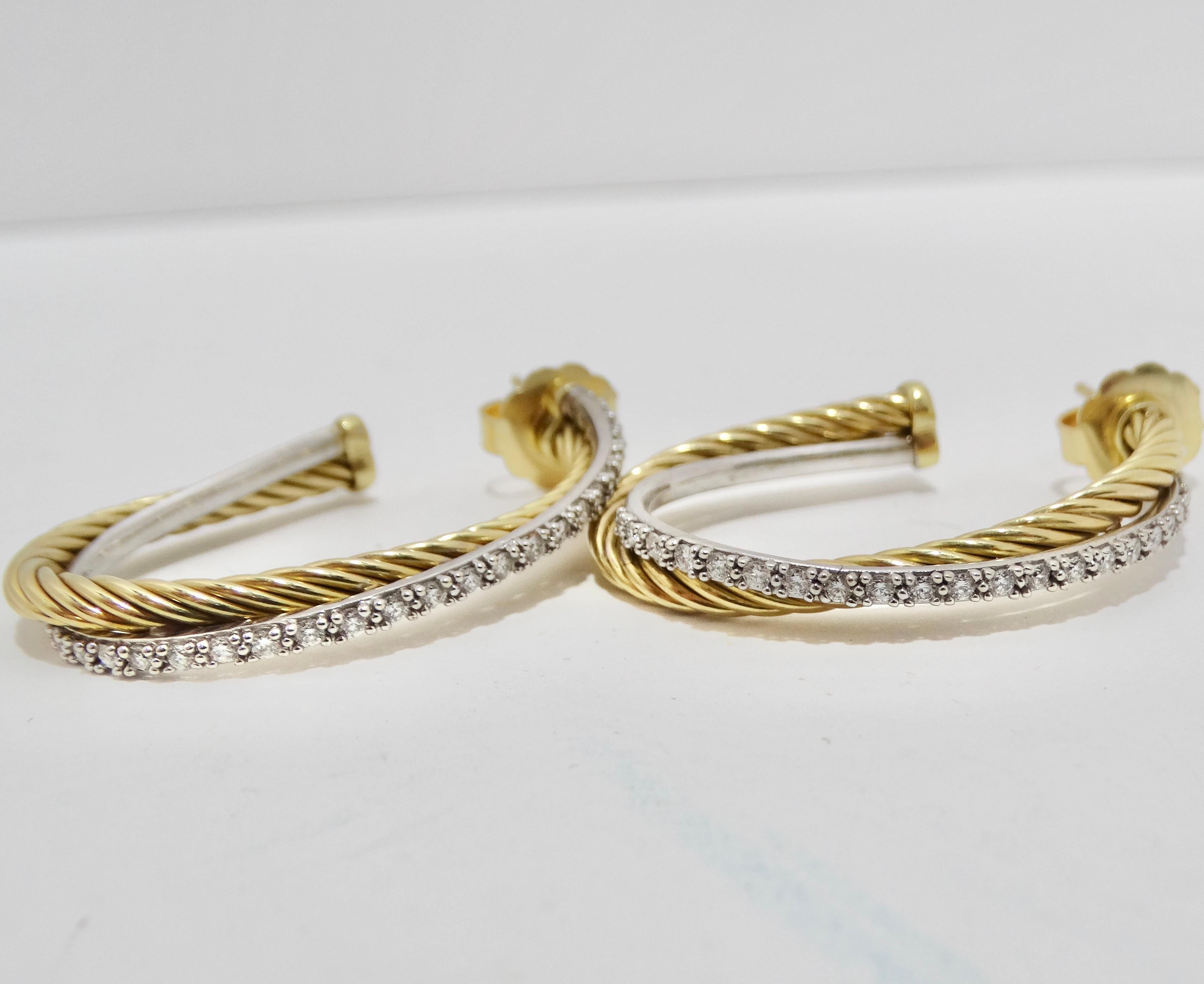 David Yurman Crossover XL Hoop Earrings Yellow Gold With Diamonds 3