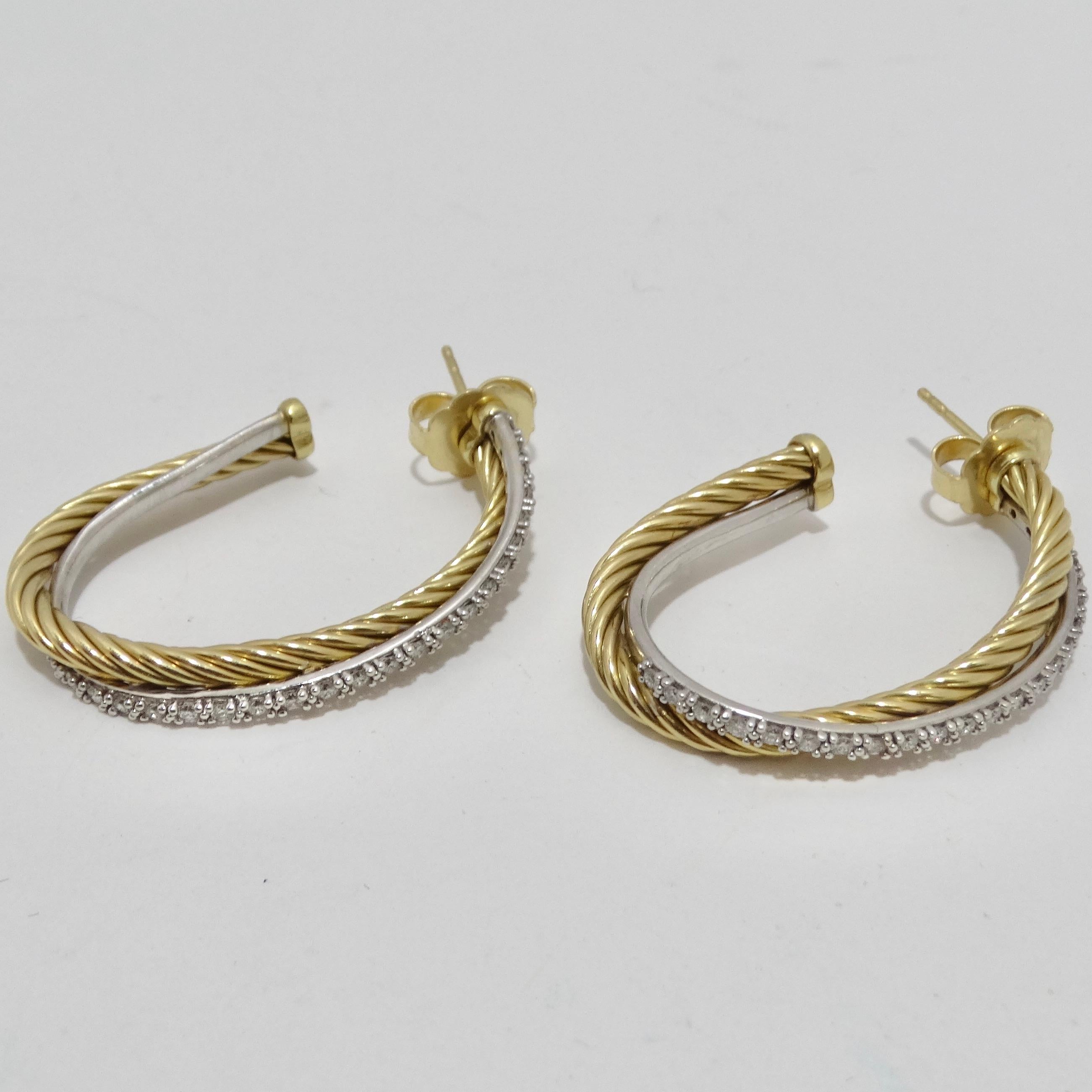 David Yurman Crossover XL Hoop Earrings Yellow Gold With Diamonds 4