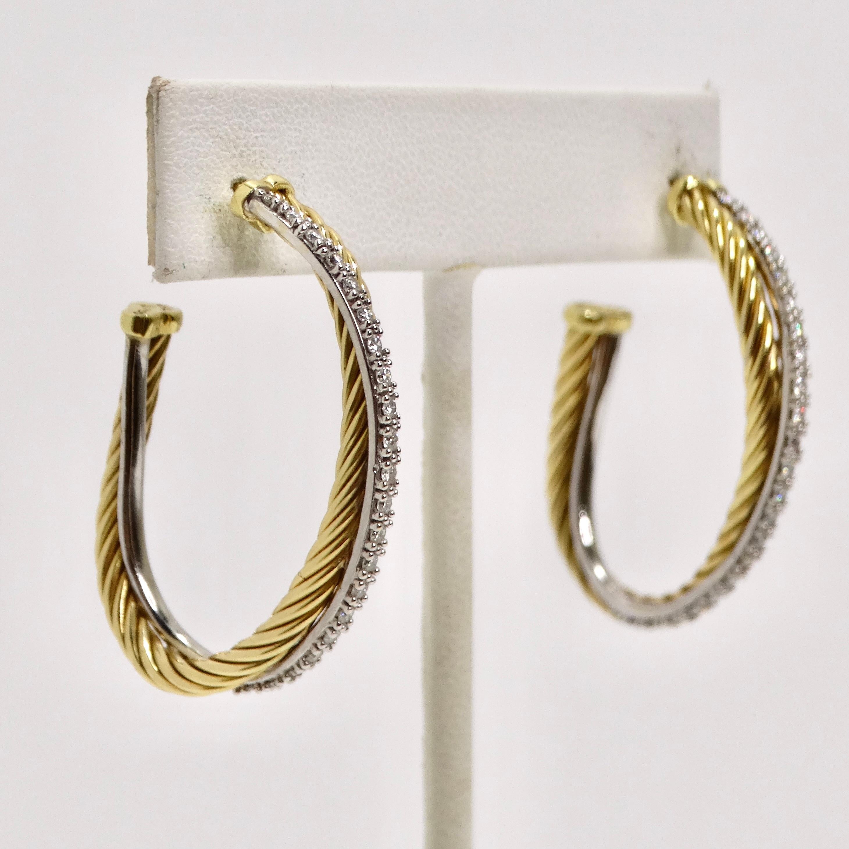 David Yurman Crossover XL Hoop Earrings Yellow Gold With Diamonds 1