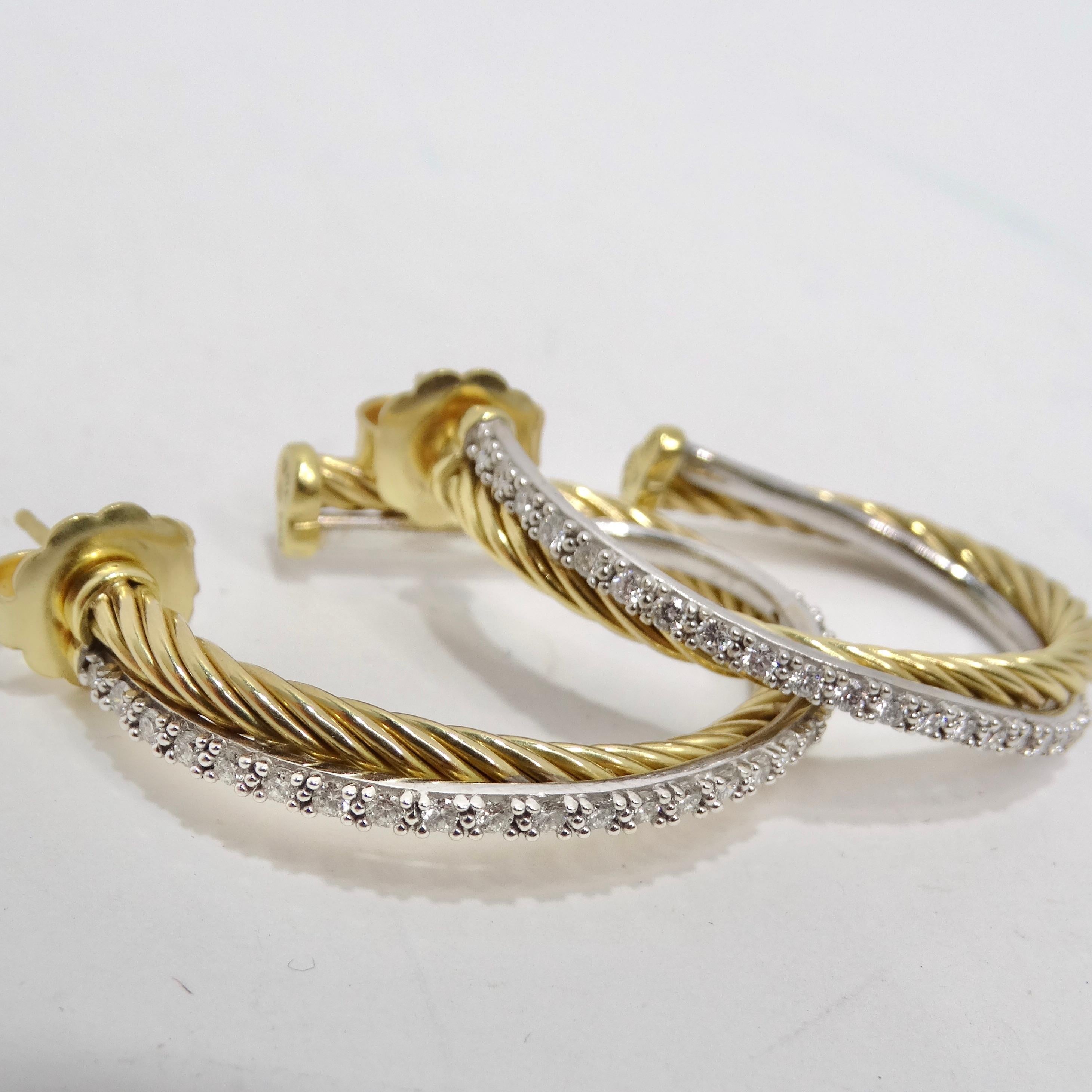 David Yurman Crossover XL Hoop Earrings Yellow Gold With Diamonds 2