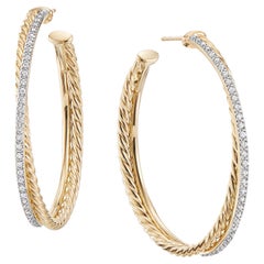 David Yurman Crossover XL Hoop Earrings Yellow Gold With Diamonds