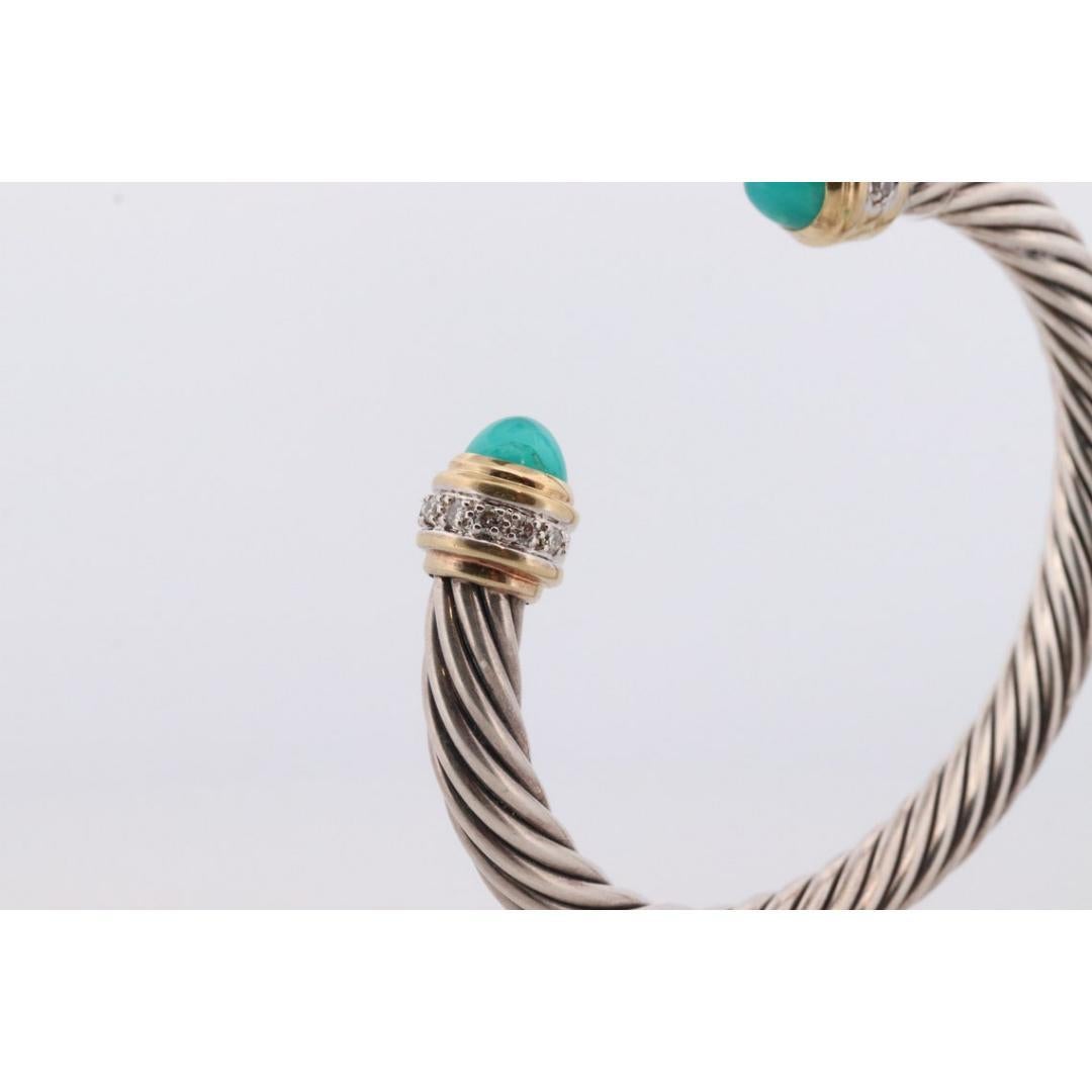 David Yurman Cuff Bracelet. 18k Sterling Silver Cable Cuff. Chalcedony Diamond 1