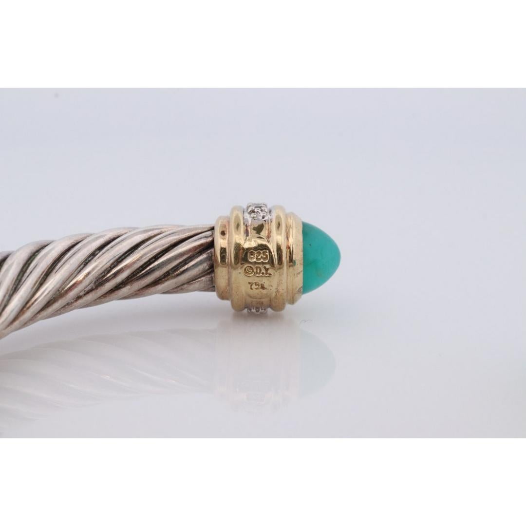 David Yurman Cuff Bracelet. 18k Sterling Silver Cable Cuff. Chalcedony Diamond 2