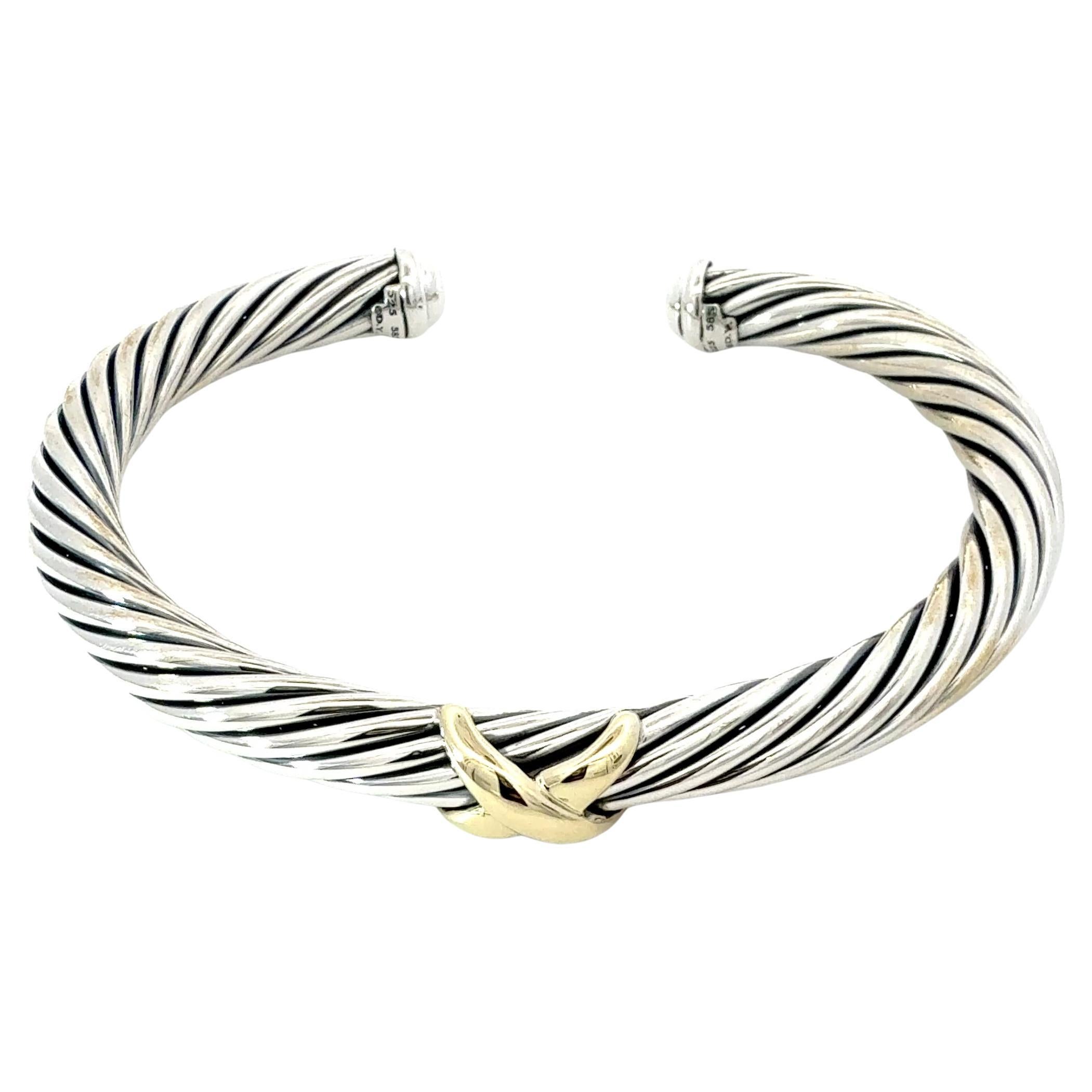 David Yurman Bracciale Taglia L Oro 14k Argento Estate 7 mm