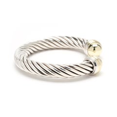 David Yurman Cuff Bracelet, Sterling Silver & 14k Yellow Gold, Length 6.75 In