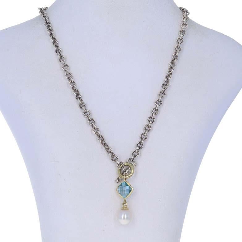 Bead David Yurman Cultured Pearl Blue Topaz Necklace 17