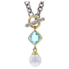 David Yurman Collar de perlas cultivadas y topacio azul 17" Oro amarillo 925 de 18 quilates de ley