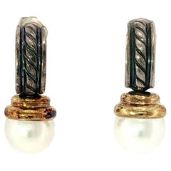 David Yurman Cultured Pearl Drop Earrings Sterling Silver and 14K Gold