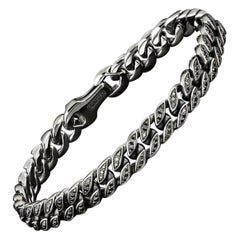 David Yurman Curb Chain Bracelet in Sterling Silver with Pavé Black Diamonds