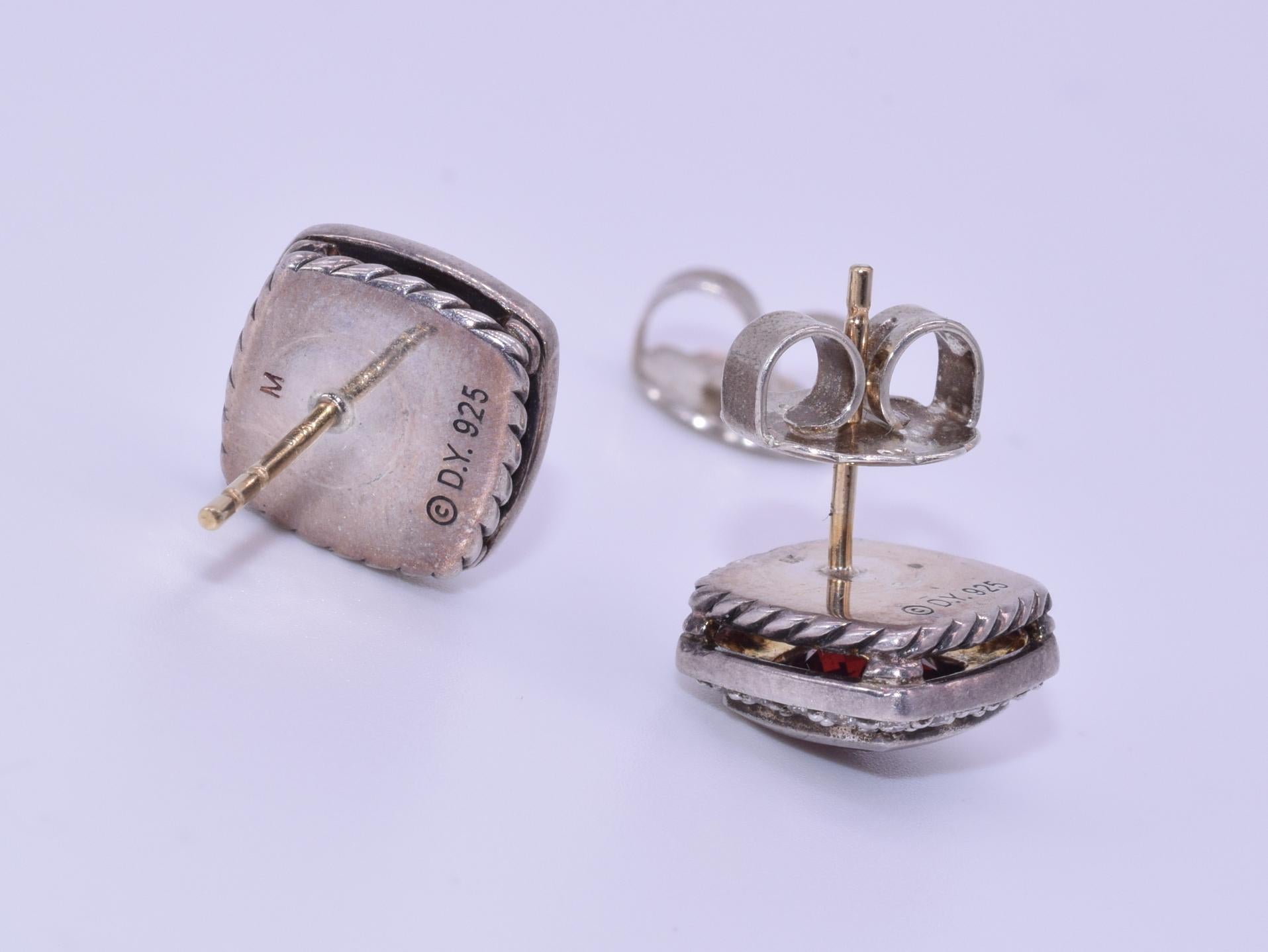 Contemporary David Yurman Cushion Albion Pave Earrings with Rhodolite Garnet and Diamonds